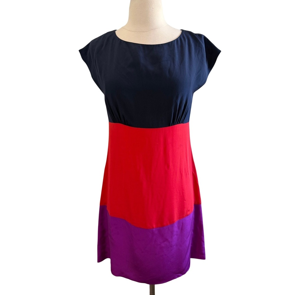 Eliza J Womens 100%‎ Silk Colorblock Sheath Dress Navy Red Purple Size 4